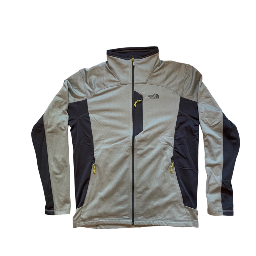 The North Face Gray and Black Softshell Jacket with Yellow Zipper Pulls
